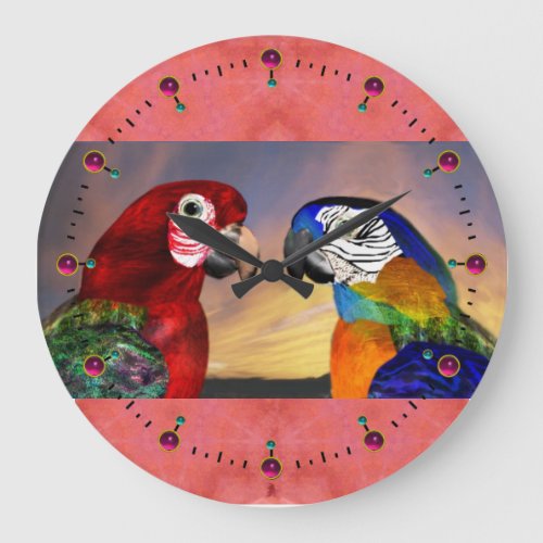 HYPER PARROTS  RED AND BLUE ARA LARGE CLOCK