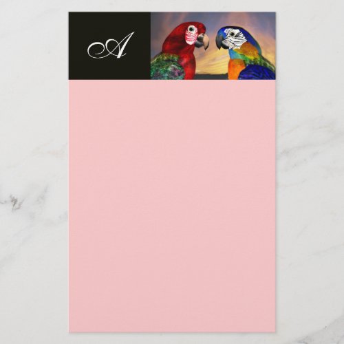 HYPER PARROTS  RED AND BLUE ARA  MONOGRAM pink Stationery
