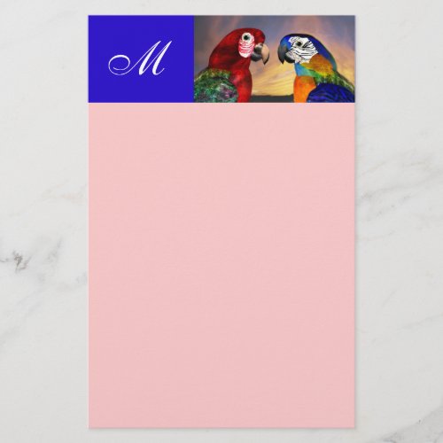 HYPER PARROTS  RED AND BLUE ARA  MONOGRAM pink Stationery