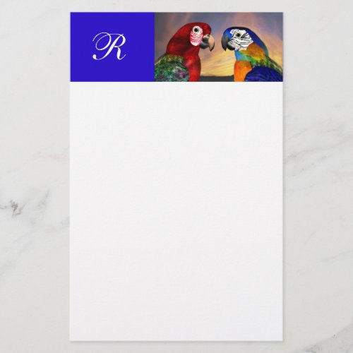 HYPER PARROTS  RED AND BLUE ARA  MONOGRAM STATIONERY