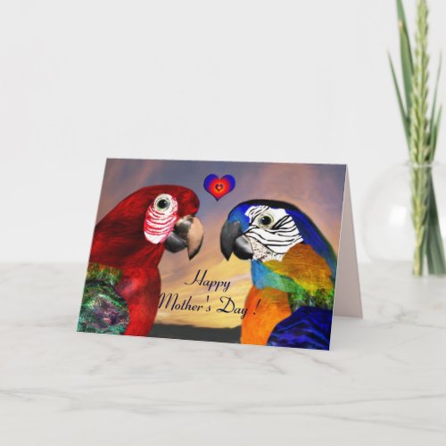 HYPER PARROTS  RED AND BLUE ARA Mothers Day Card