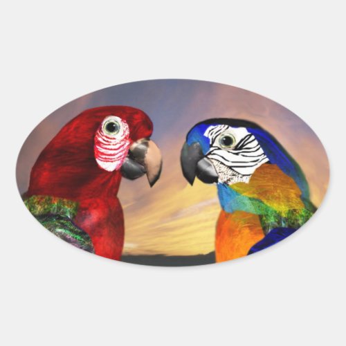HYPER PARROTS  RED AND BLUE ARA ovale Oval Sticker