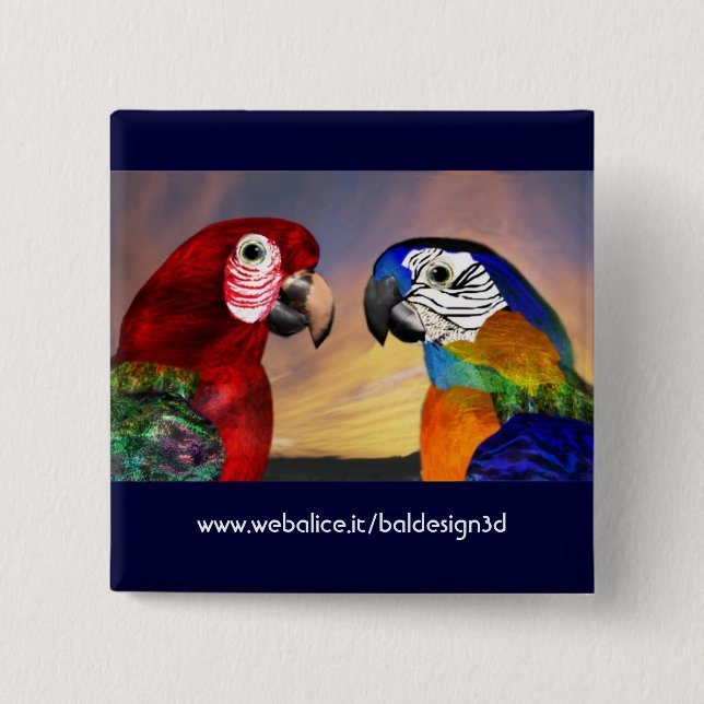 HYPER PARROTS / RED AND BLUE ARA PINBACK BUTTON (Front)