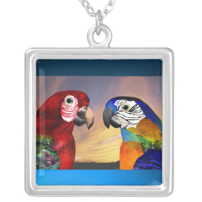 HYPER PARROTS / RED AND BLUE ARA SILVER PLATED NECKLACE (Front)