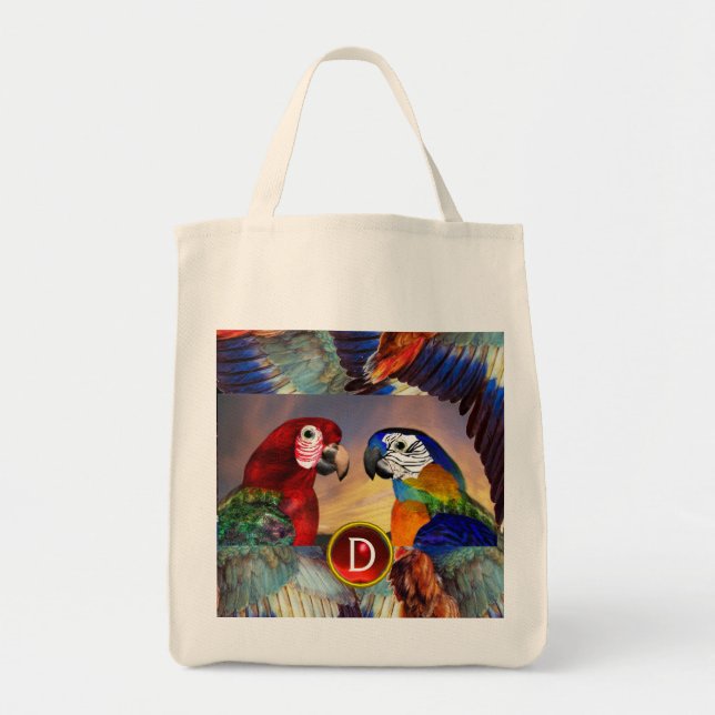 HYPER PARROTS /RED AND BLUE ARA TOTE BAG (Front)