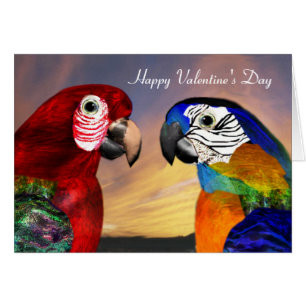 HYPER PARROTS / RED AND BLUE ARA Valentine's Day Cards