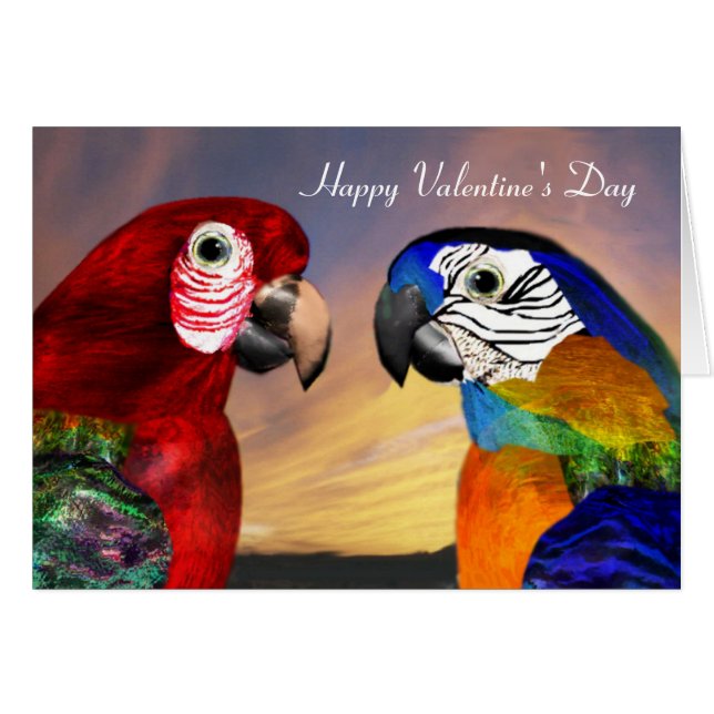 HYPER PARROTS / RED AND BLUE ARA Valentine's Day Cards (Front Horizontal)