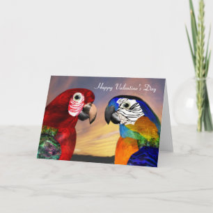 HYPER PARROTS / RED AND BLUE ARA Valentine's Day Holiday Card