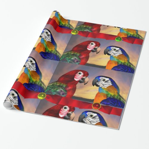 HYPER PARROTS RED AND BLUE ARA WITH RIBBONS WRAPPING PAPER