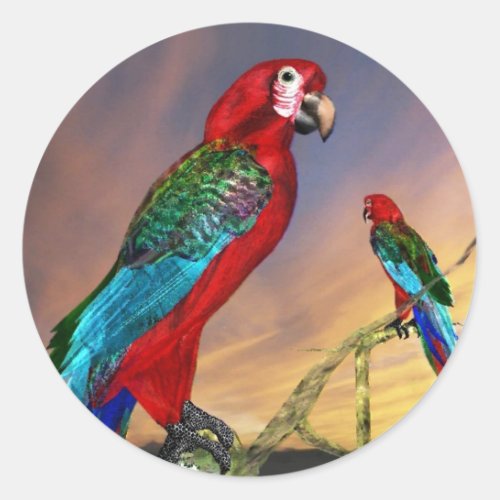 HYPER PARROTS  RED ARA CLASSIC ROUND STICKER