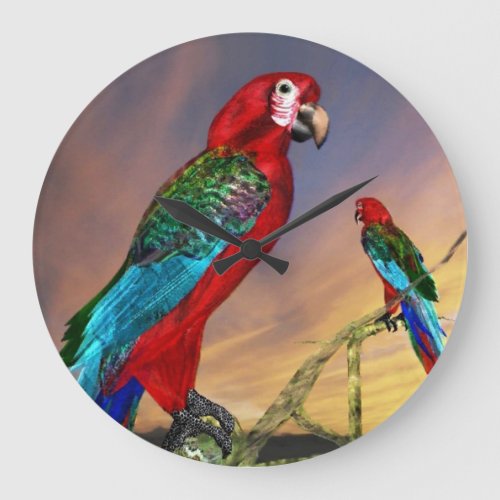 HYPER PARROTS  RED ARA LARGE CLOCK