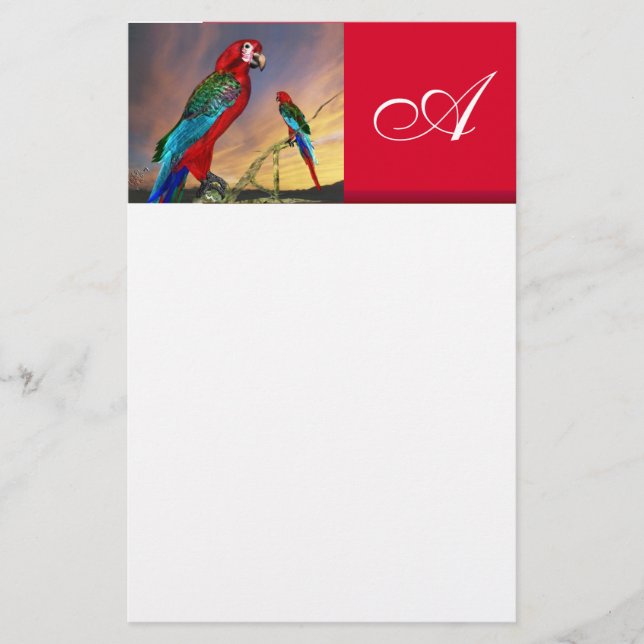 HYPER PARROTS / RED ARA  MONOGRAM ,white Stationery (Front)