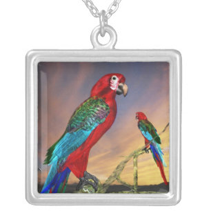 HYPER PARROTS / RED ARA SILVER PLATED NECKLACE