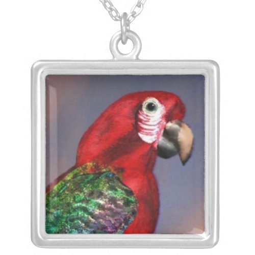 HYPER PARROTS   RED ARA SILVER PLATED NECKLACE