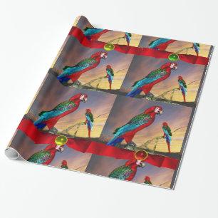 HYPER PARROTS /RED ARA WITH RIBBONS WRAPPING PAPER