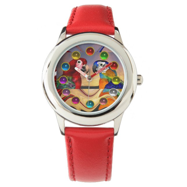 HYPER PARROTS RED,BLUE ARA ,COLORFUL REFLECTIONS WATCH (Front)