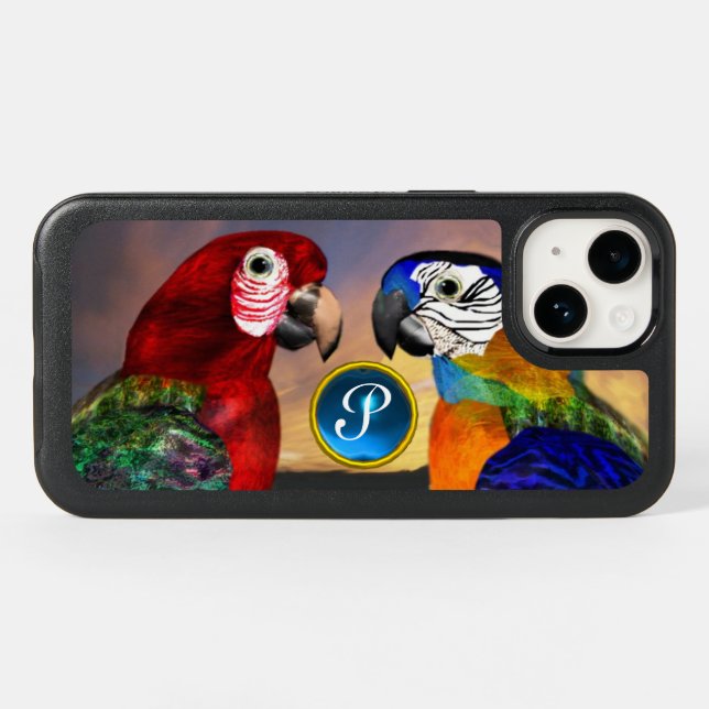 HYPER PARROTS /RED BLUE ARA Sapphire Gem Monogram Otterbox iPhone Case (Back Horizontal)