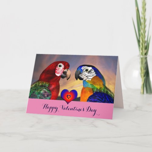 HYPER PARROTS REDBLUE MACAWS Valentines Day Love Holiday Card