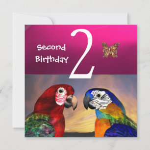 HYPER PARROTS / Second Birthday Party, Fuchsia Invitation
