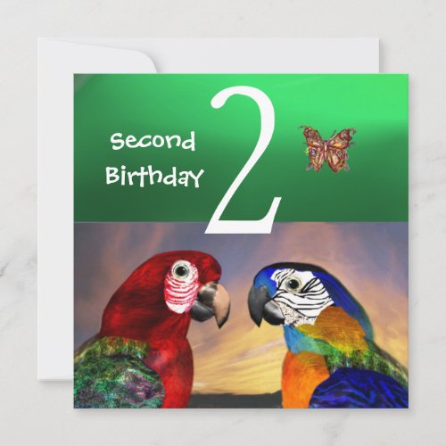 HYPER PARROTS  Second Birthday Party Jade Green Invitation