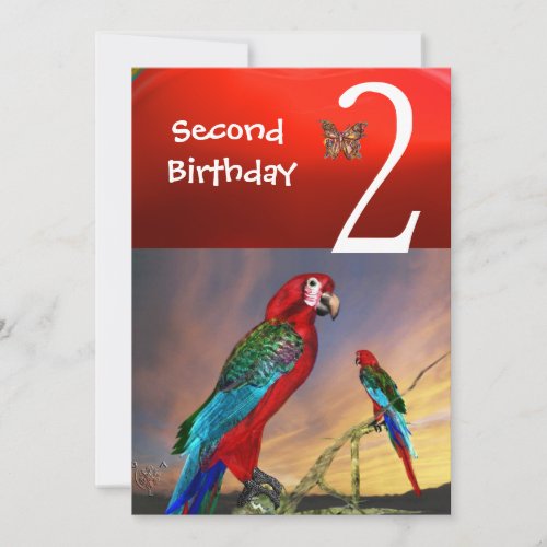 HYPER PARROTS  Second Birthday Party Red Ruby Invitation