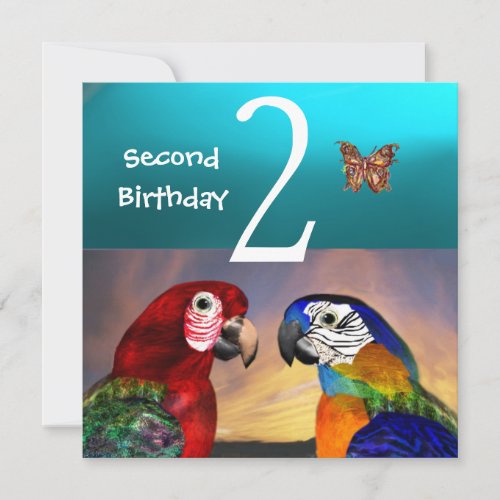 HYPER PARROTS Second Birthday Party Turquase Invitation