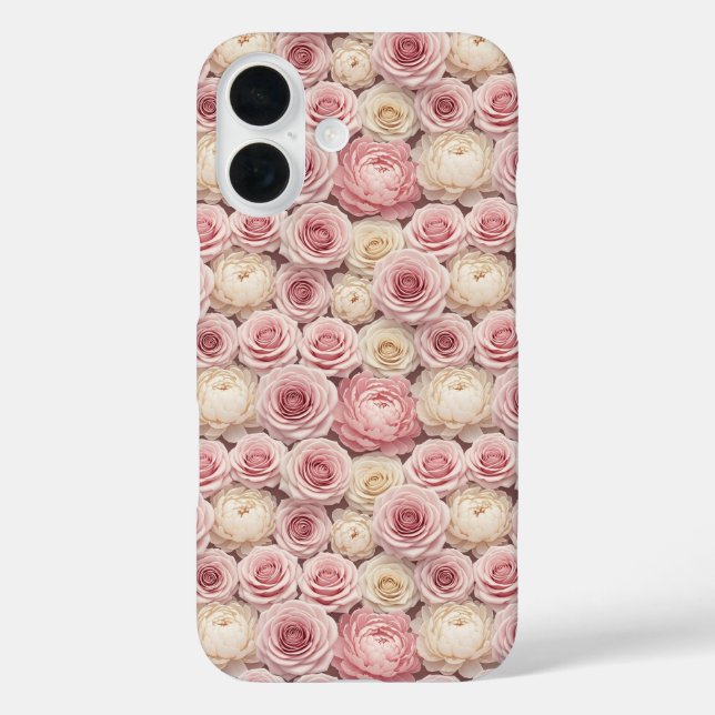 Hyper-Realistic 3D Pastel Rose & Peony Case-Mate iPhone Case (Back)