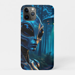 Hyper Realistic Alien and UFO in the Forest iPhone 11 Pro Case