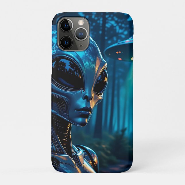 Hyper Realistic Alien and UFO in the Forest Case-Mate iPhone Case (Back)