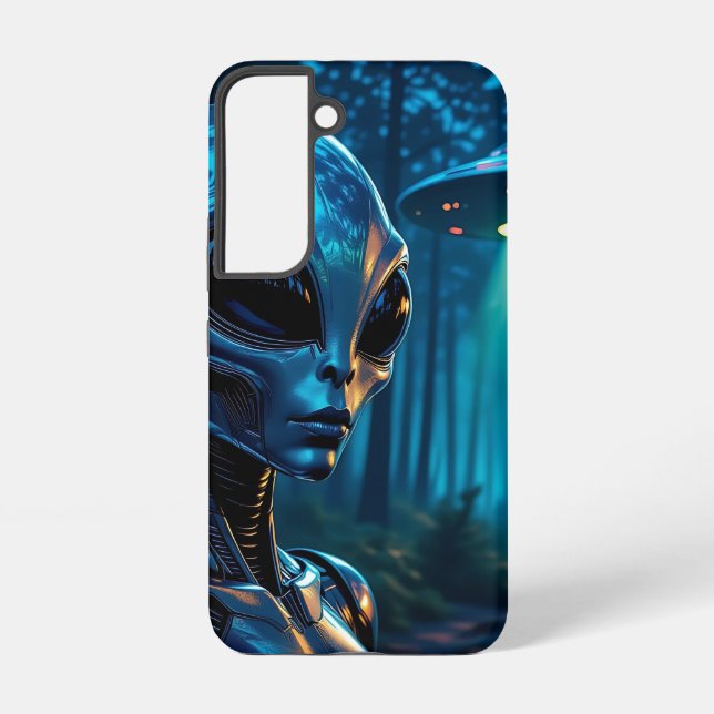 Hyper Realistic Alien and UFO in the Forest Samsung Galaxy Case (Back)