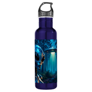 Hyper Realistic Alien and UFO in the Forest Stainless Steel Water Bottle