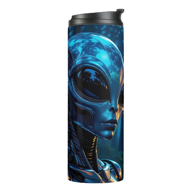 Hyper Realistic Alien and UFO in the Forest Thermal Tumbler (Rotated Left)