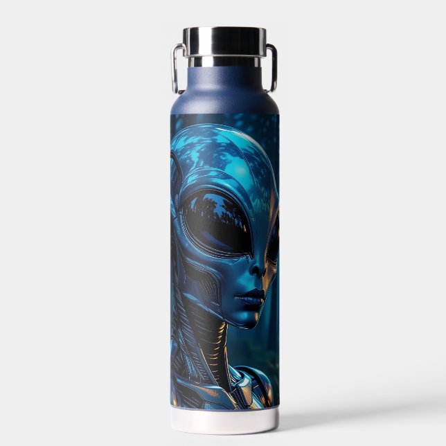 Hyper Realistic Alien and UFO in the Forest Water Bottle (Front)