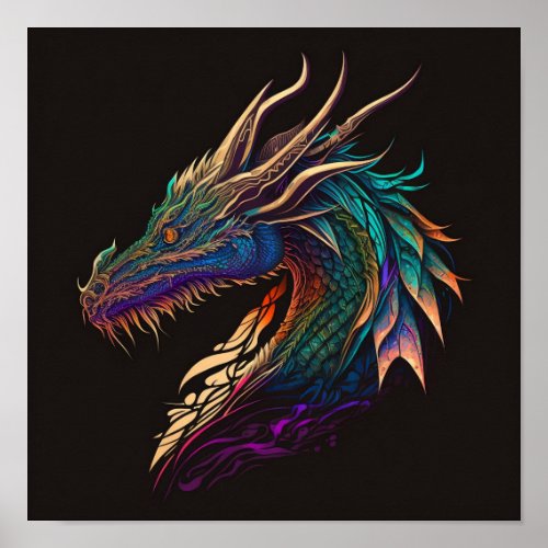 Hyper Realistic Dragon Digital Art Poster