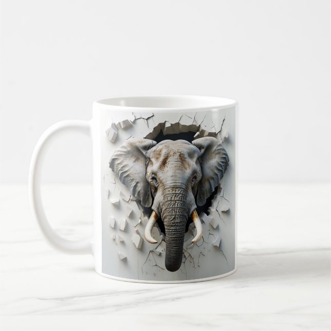 Hyper-Realistic Elephant Emerging From Broken wall Coffee Mug (Left)