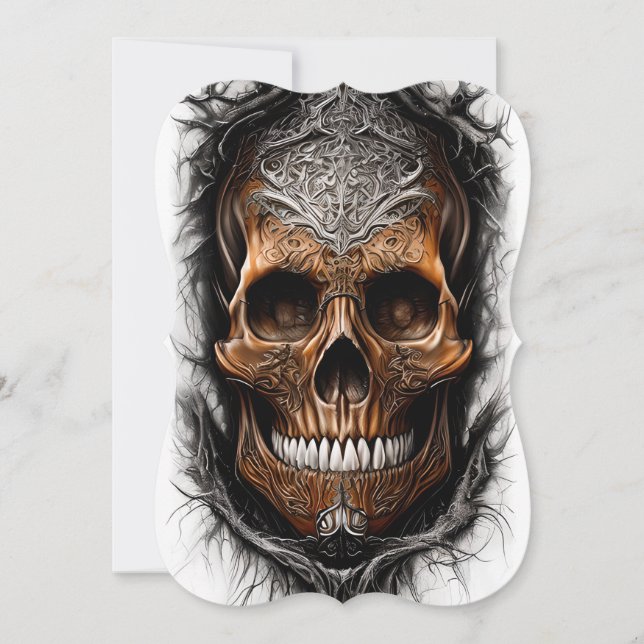 Hyper Realistic Fantasy Skull in Flames Note Card (Front)