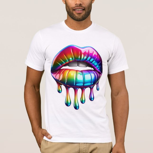 Hyper Realistic Glossy Rainbow Lips with Drips T-Shirt (Front)