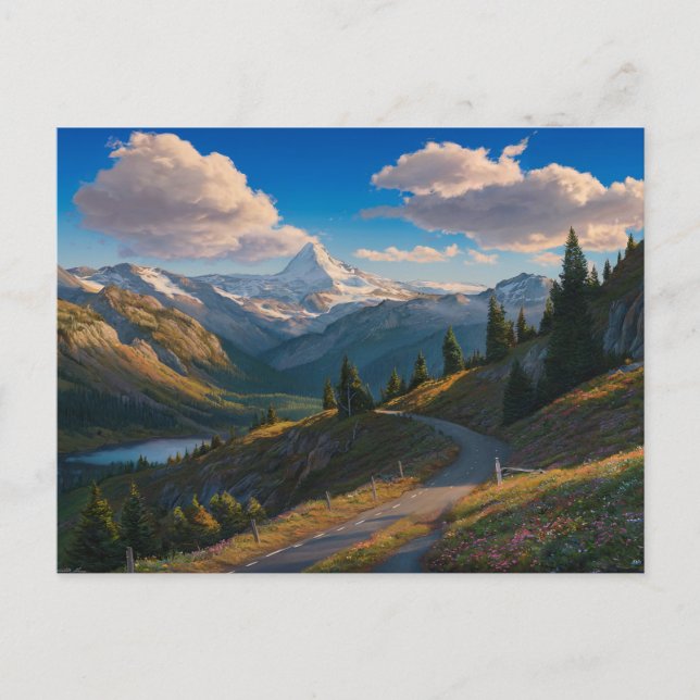 Hyper-Realistic Mountain Landscape Oil Painting Postcard (Front)