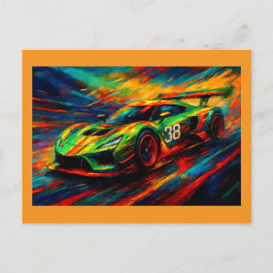 hyper stylized racing car postcard