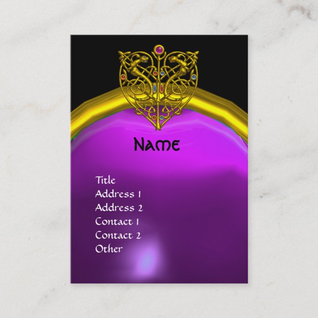 HYPER VALENTINE  AMETHYST MONOGRAM  yellow purple Business Card (Front)