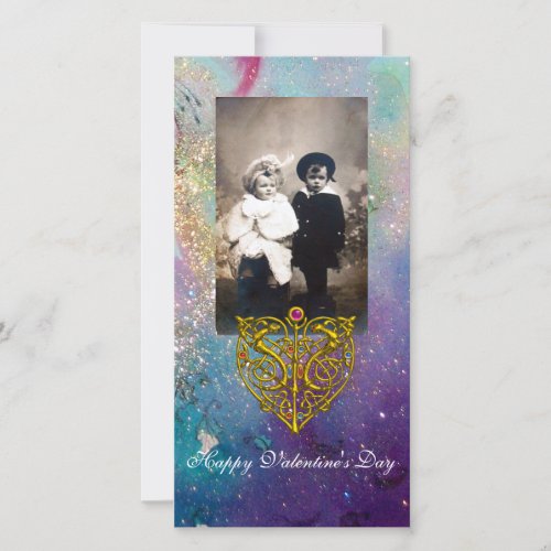 HYPER VALENTINE Blue Green Gold Sparkles Holiday Card