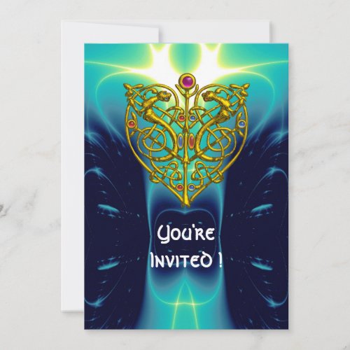 HYPER VALENTINEGOLD CELTIC HEART bright aqua blue Invitation