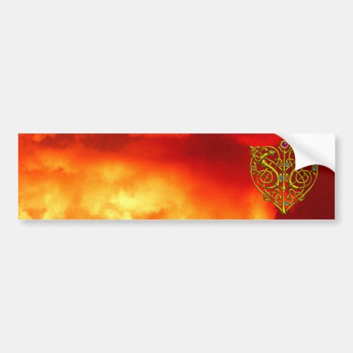 HYPER VALENTINE  GOLD CELTIC HEART BUMPER STICKER