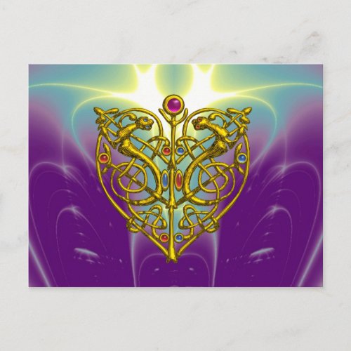 HYPER VALENTINE  Gold Celtic Heart Holiday Postcard