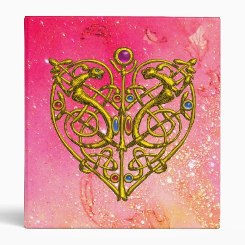 HYPER VALENTINE  GOLD CELTIC HEART Pink Sparkles 3 Ring Binder