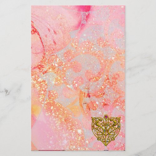 HYPER VALENTINE  GOLD CELTIC HEART Pink Sparkles Stationery