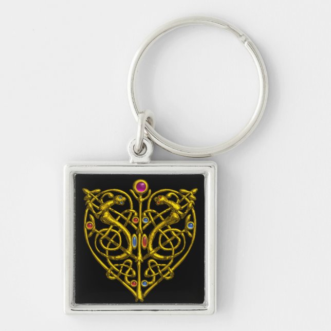 HYPER VALENTINE/ GOLD CELTIC KNOT HEART Black Keychain (Front)