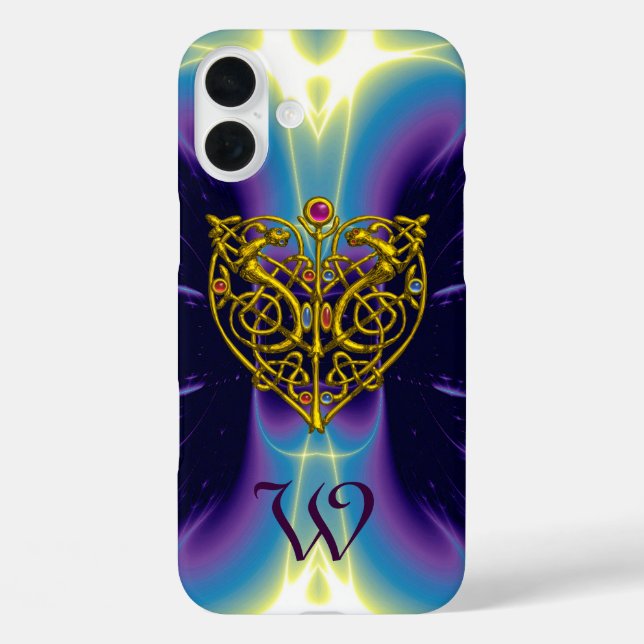 HYPER VALENTINE,GOLD CELTIC KNOT HEART Blue Purple Case-Mate iPhone Case (Back)