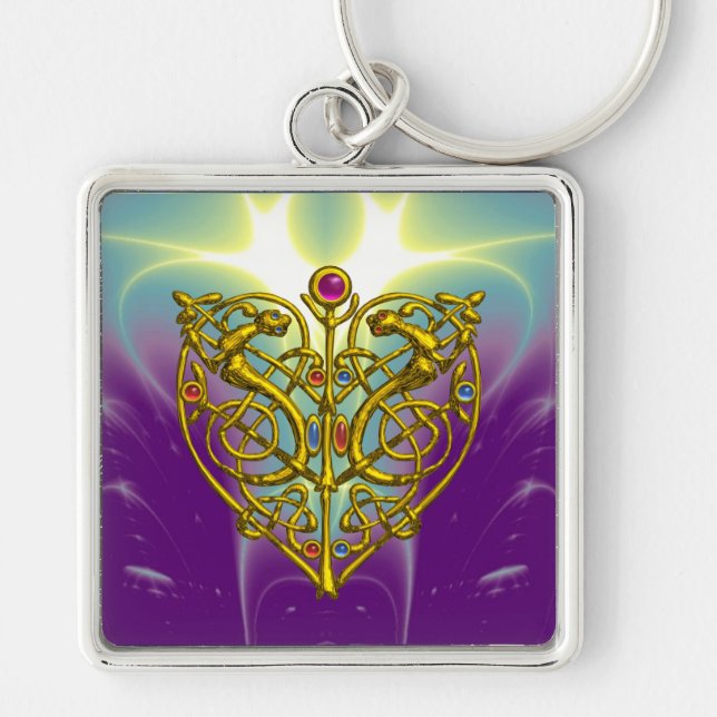 HYPER VALENTINE/ GOLD CELTIC KNOT HEART IN PURPLE KEYCHAIN (Front)