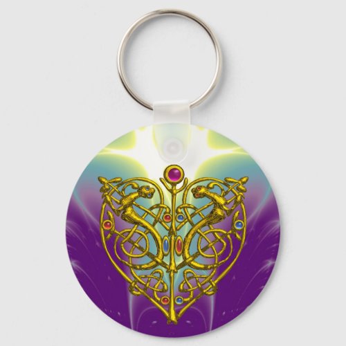 HYPER VALENTINE GOLD CELTIC KNOT HEART IN PURPLE KEYCHAIN